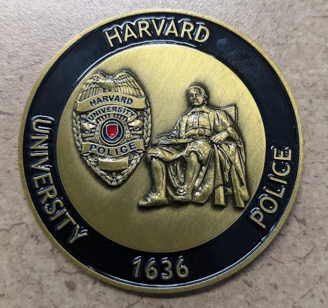Custom engraved Harvard University Police challenge coin produced by Hatrick Sportswear