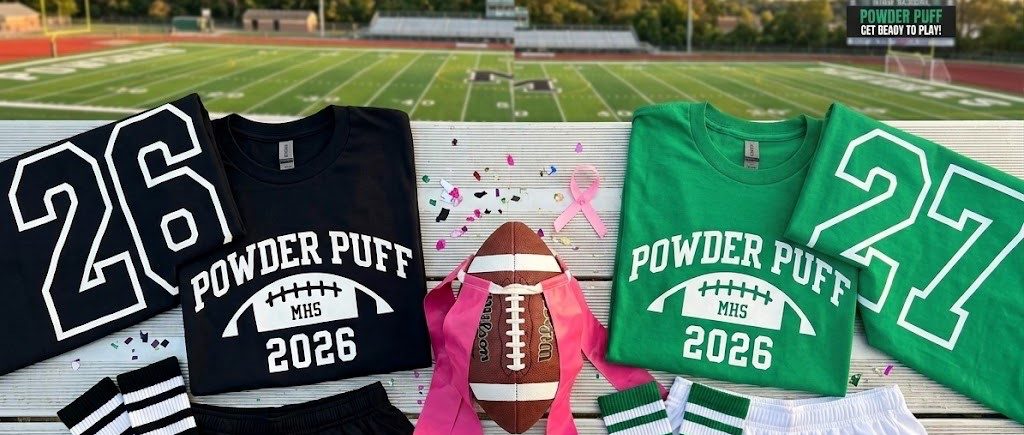 Black and green Powder Puff football t-shirts with custom numbers, printed for a Southeastern Massachusetts high school