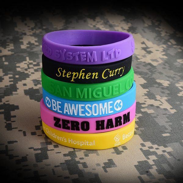 Custom printed silicone wristbands in six colors for fundraising and awareness campaigns